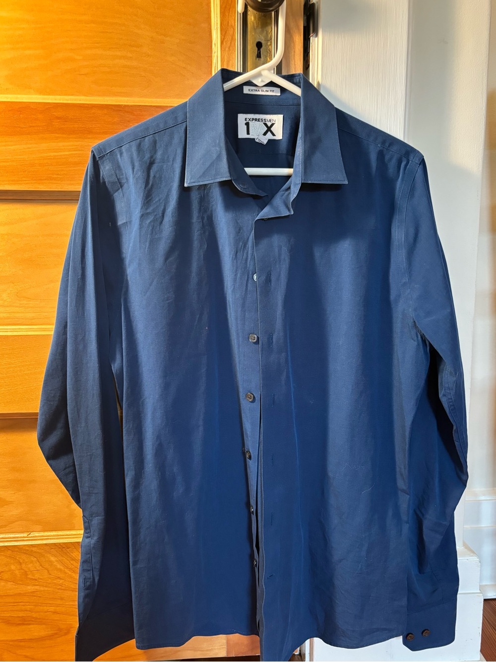 Express Men’s Dark Blue Long-Sleeve Dress Shirt
